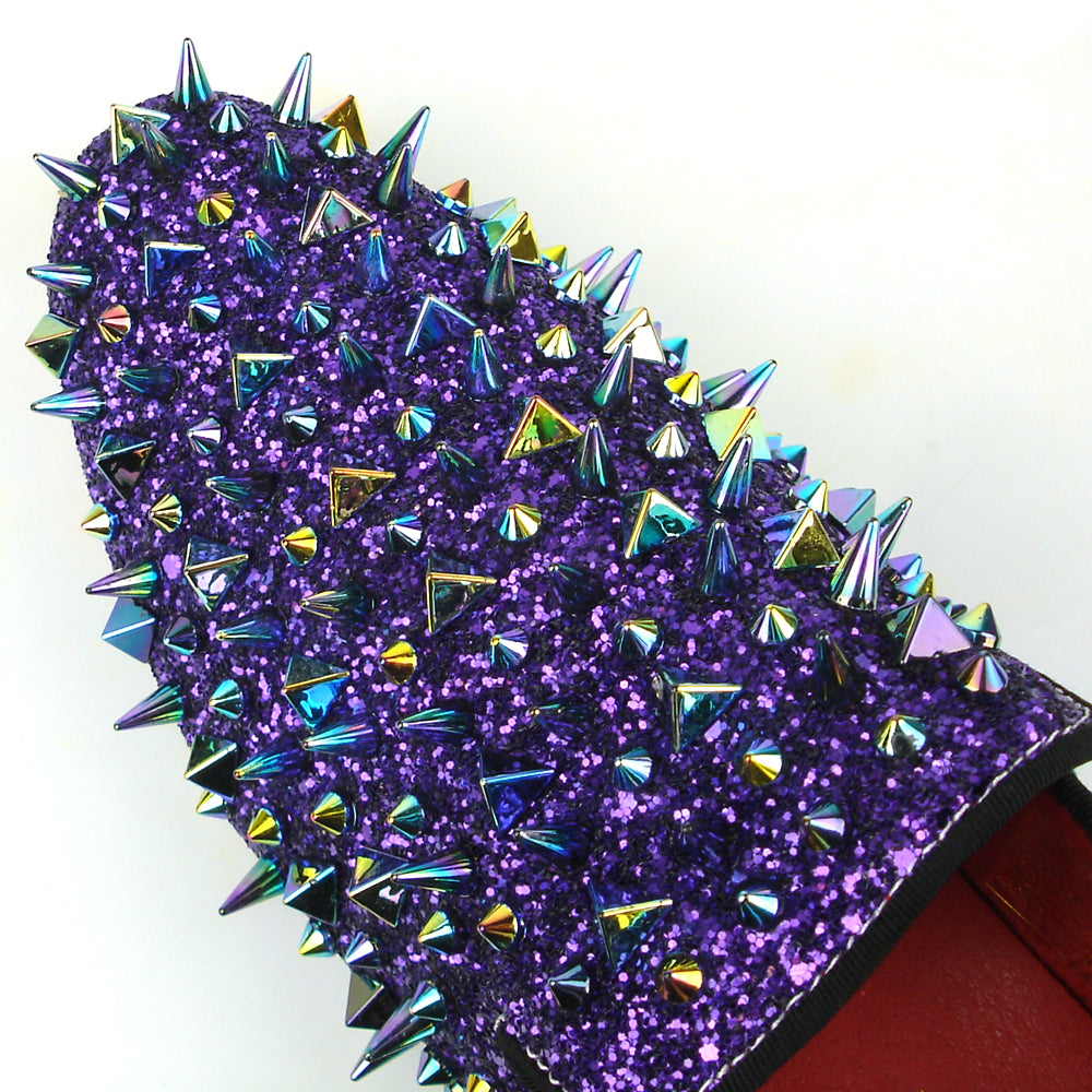 FI-7239 Purple Glitter Purple Spikes Slip on Loafer Fiesso by Aurelio Garcia