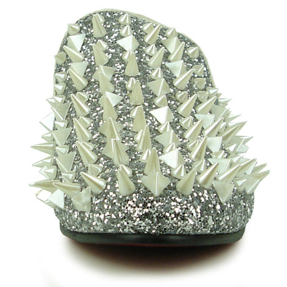 FI-7239 Silver Glitter White Spikes Slip on Loafer Fiesso by Aurelio Garcia