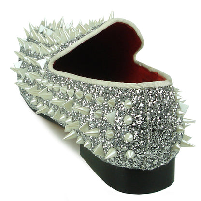 FI-7239 Silver Glitter White Spikes Slip on Loafer Fiesso by Aurelio Garcia