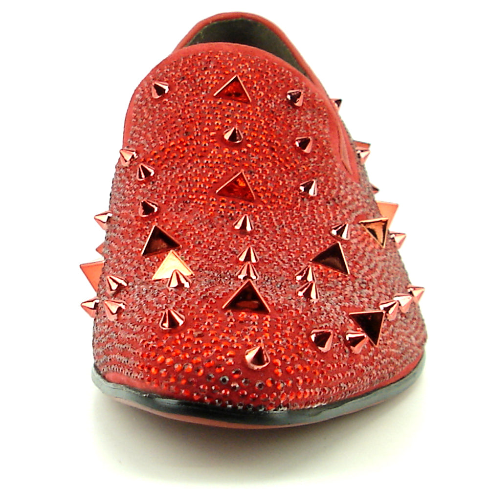 FI-7364-R Red Suede Red Rhinestones Spikes Slip on Loafer Fiesso by Aurelio Garcia