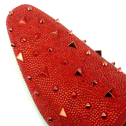 FI-7364-R Red Suede Red Rhinestones Spikes Slip on Loafer Fiesso by Aurelio Garcia