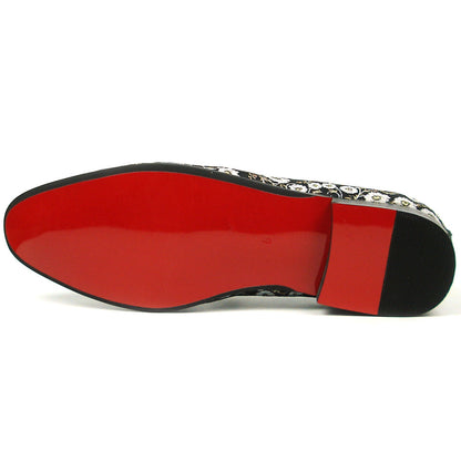 FI-7386 Black White Floral Design Slip on Loafer Fiesso by Aurelio Garcia