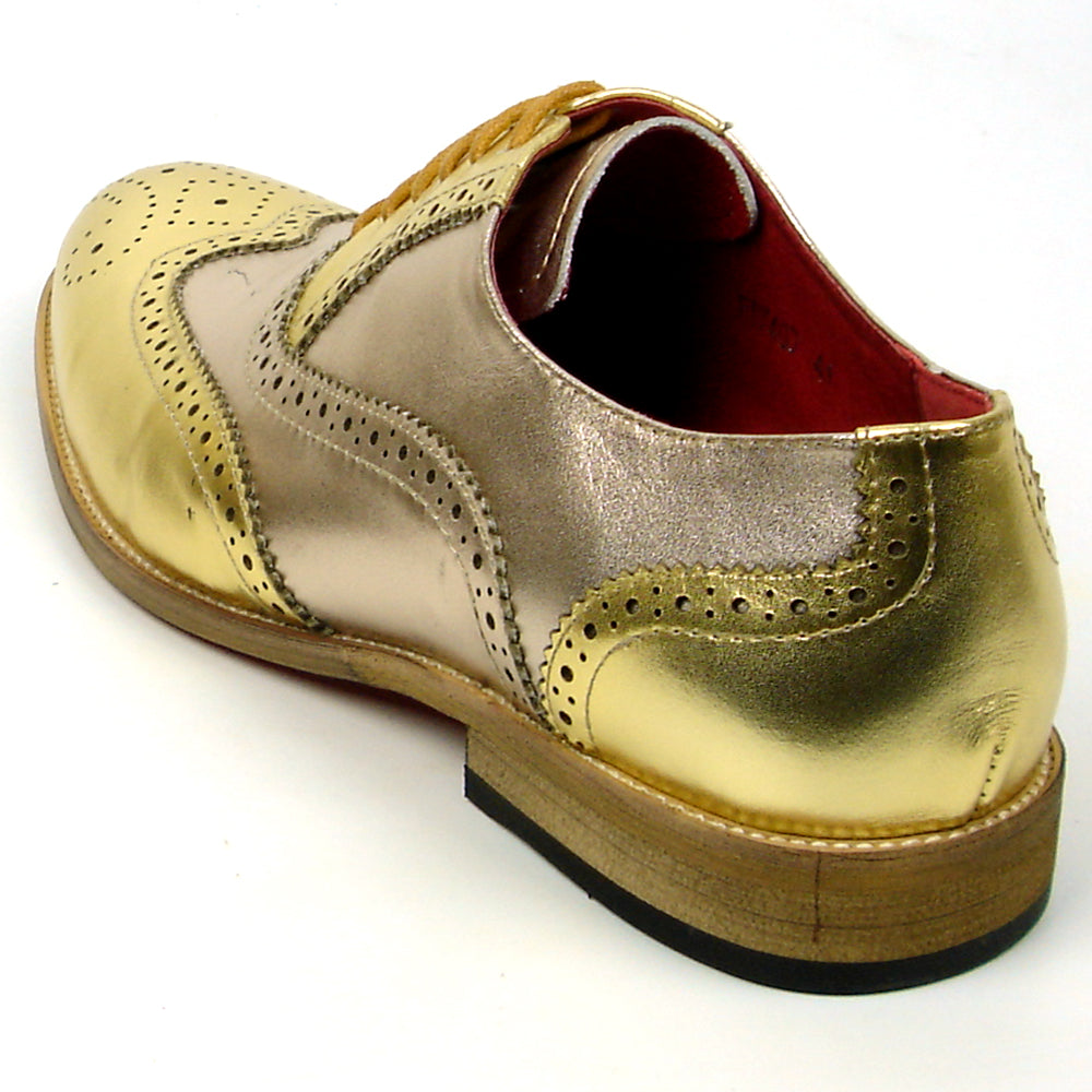 FI-7400 Gold Leather Wingtip Lace up Fiesso by Aurelio Garcia