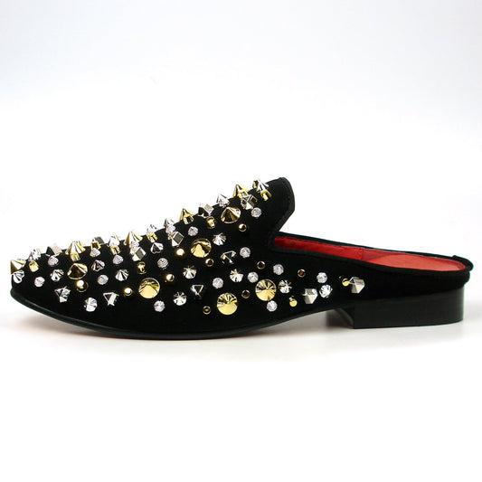 FI-7418 Black Suede Black Silver Studs Fiesso by Aurelio Garcia Mens Sandals