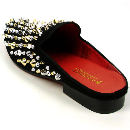 FI-7418 Black Suede Black Silver Studs Fiesso by Aurelio Garcia Mens Sandals