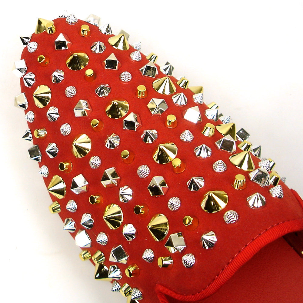 FI-7418 Red Suede Gold Silver Studs Fiesso by Aurelio Garcia Mens Sandals