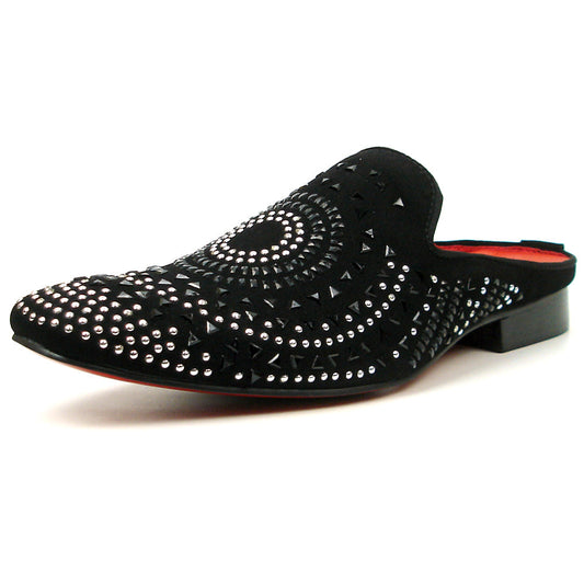 FI-7420 Black Suede Black Silver Rhinestones Fiesso by Aurelio Garcia Sandals