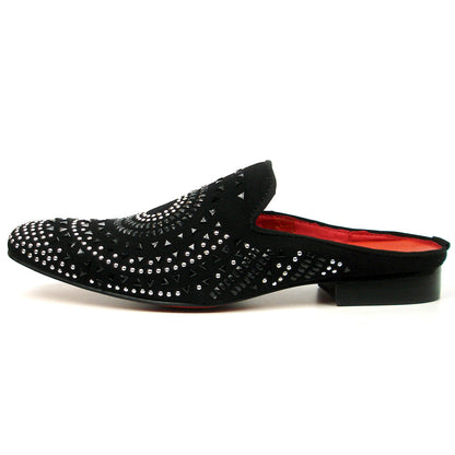 FI-7420 Black Suede Black Silver Rhinestones Fiesso by Aurelio Garcia Sandals