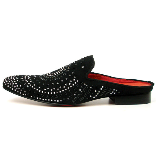 FI-7420 Black Suede Black Silver Rhinestones Fiesso by Aurelio Garcia Sandals