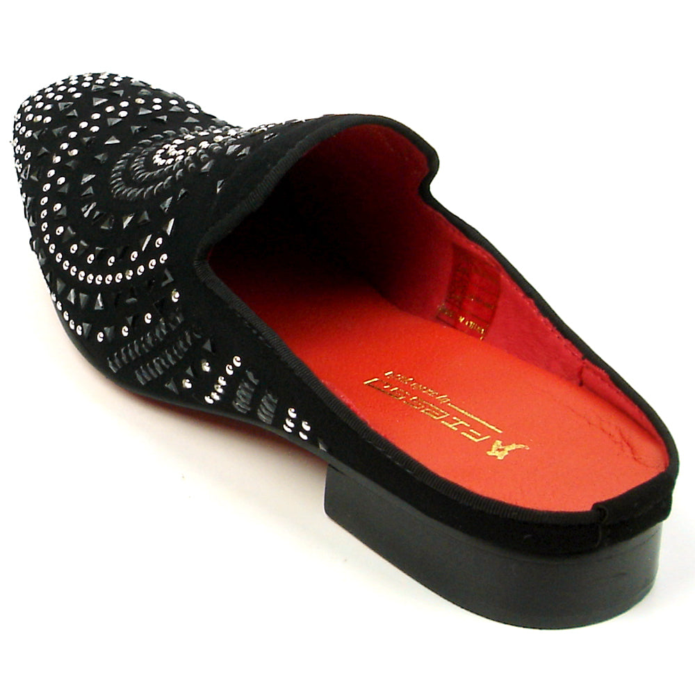 FI-7420 Black Suede Black Silver Rhinestones Fiesso by Aurelio Garcia Sandals