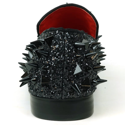 FI-7517 Black Glitter Black  Spikes Slip on Loafer Fiesso by Aurelio Garcia