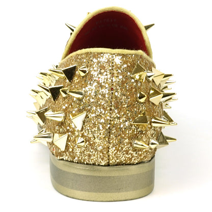 FI-7517 Gold Glitter Gold Spikes Slip on Loafer Fiesso by Aurelio Garcia