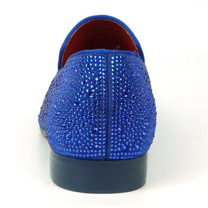FI-7525 Blue Suede Rhinestones Slip on Loafer Fiesso by Aurelio Garcia