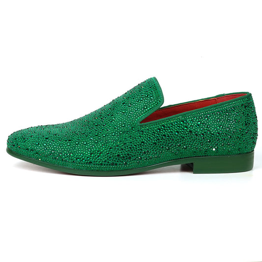 FI-7525 Green Suede Rhinestones Slip on Loafer Fiesso by Aurelio Garcia