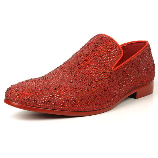 FI-7525 Red Suede Rhinestones Slip on Loafer Fiesso by Aurelio Garcia