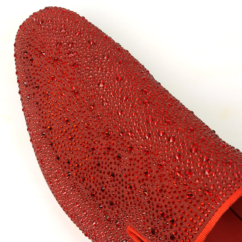 FI-7525 Red Suede Rhinestones Slip on Loafer Fiesso by Aurelio Garcia