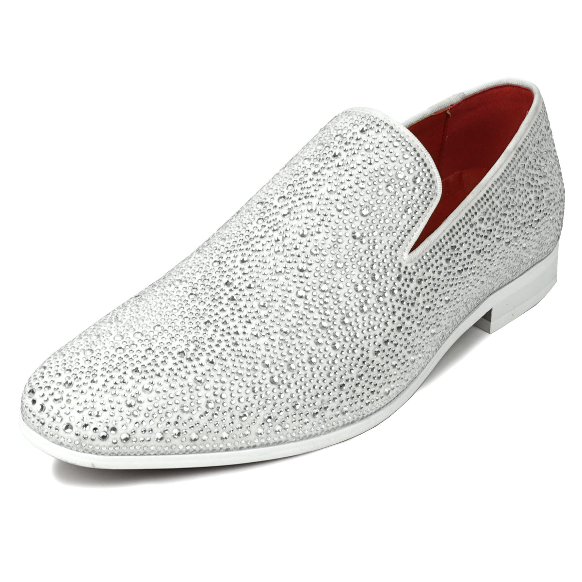 FI-7525 White Suede Rhinestones Slip on Loafer Fiesso by Aurelio Garcia
