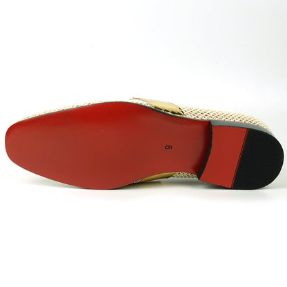 FI-7528 White Gold Glitter With Gold Chain Slip on Loafer Fiesso by Aurelio Garcia