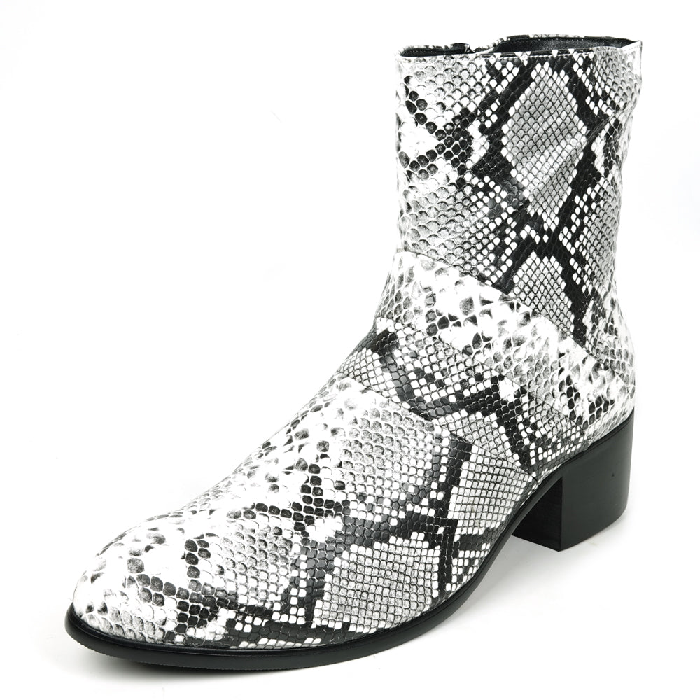 FI-7540 Black & White Sneake Print Boot Fiesso by Aurelio Garcia