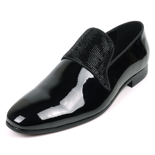 FI-7549 Black Patent Black Rhinestones Slip on Loafer Fiesso by Aurelio Garcia