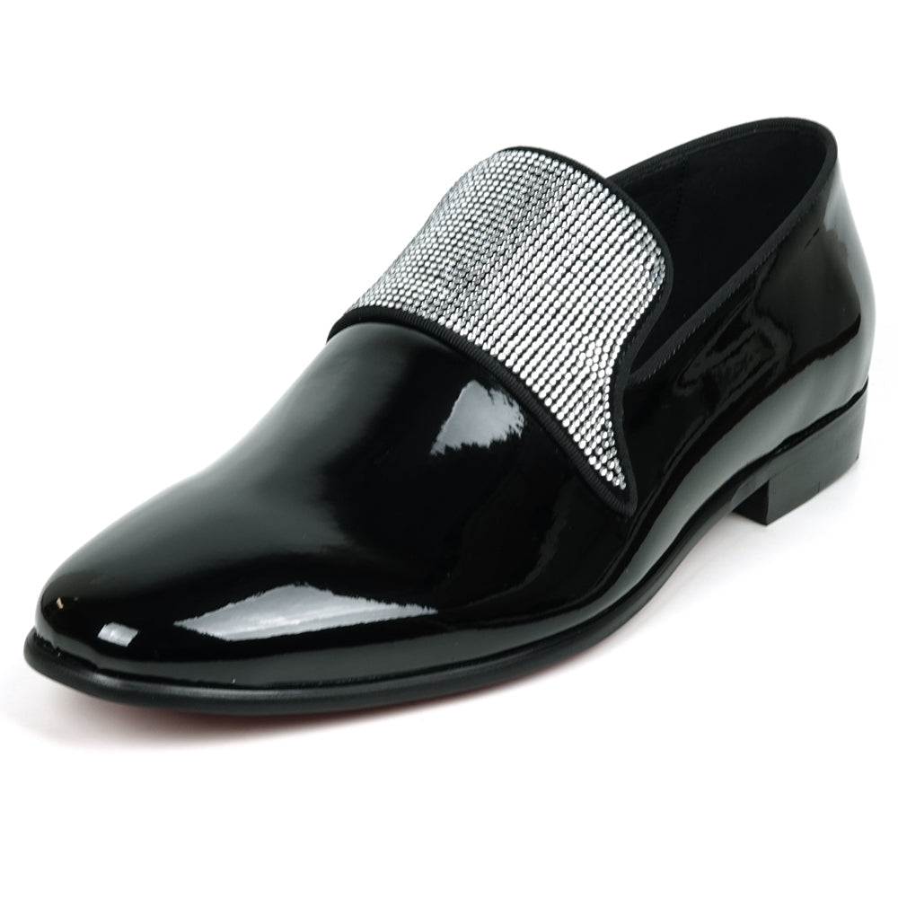 FI-7549 Black Patent Rhinestones Slip on Loafer Fiesso by Aurelio Garcia