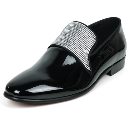 FI-7549 Black Patent Rhinestones Slip on Loafer Fiesso by Aurelio Garcia