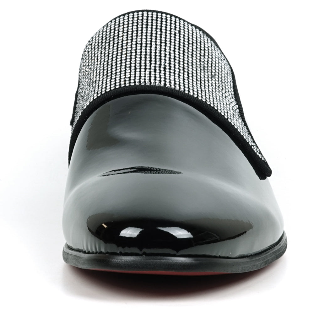 FI-7549 Black Patent Rhinestones Slip on Loafer Fiesso by Aurelio Garcia