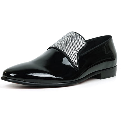 FI-7549 Black Patent Rhinestones Slip on Loafer Fiesso by Aurelio Garcia