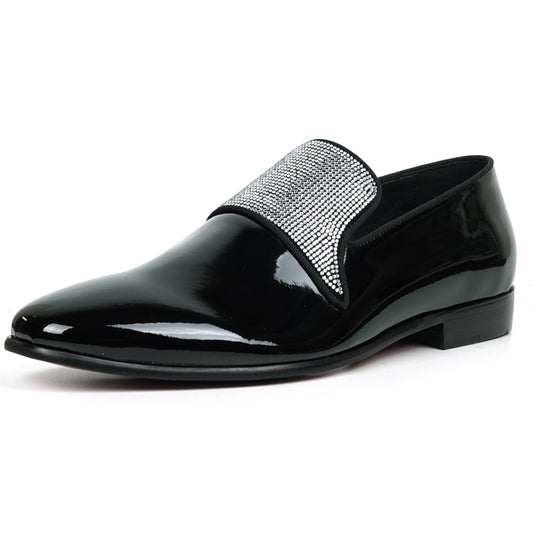 FI-7549 Black Patent Rhinestones Slip on Loafer Fiesso by Aurelio Garcia