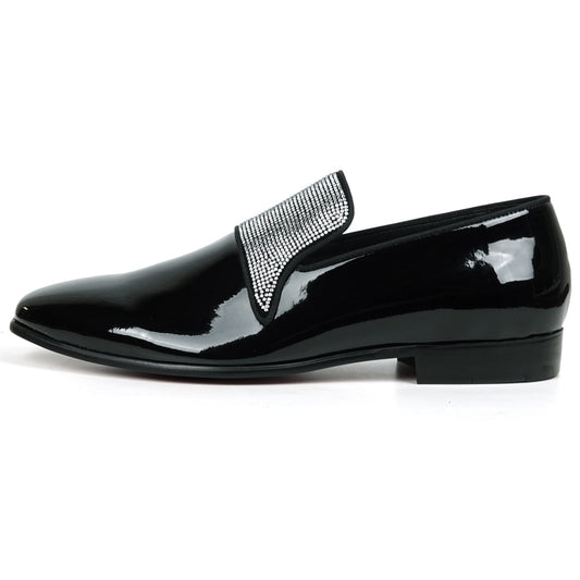 FI-7549 Black Patent Rhinestones Slip on Loafer Fiesso by Aurelio Garcia