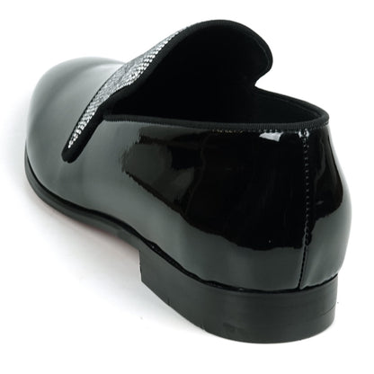 FI-7549 Black Patent Rhinestones Slip on Loafer Fiesso by Aurelio Garcia