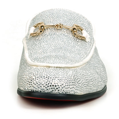 FI-7551 White Suede Rhinestones Sandal Fiesso by Aurelio Garcia