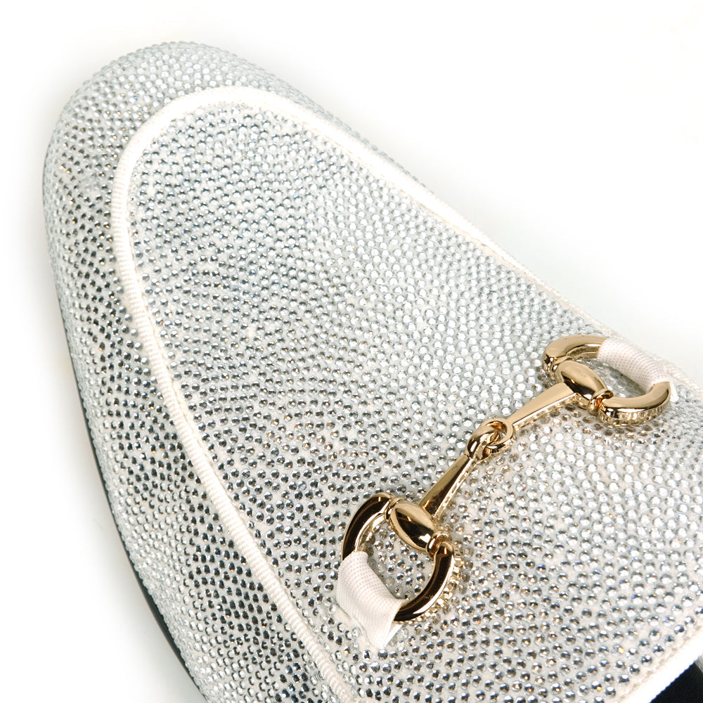 FI-7551 White Suede Rhinestones Sandal Fiesso by Aurelio Garcia