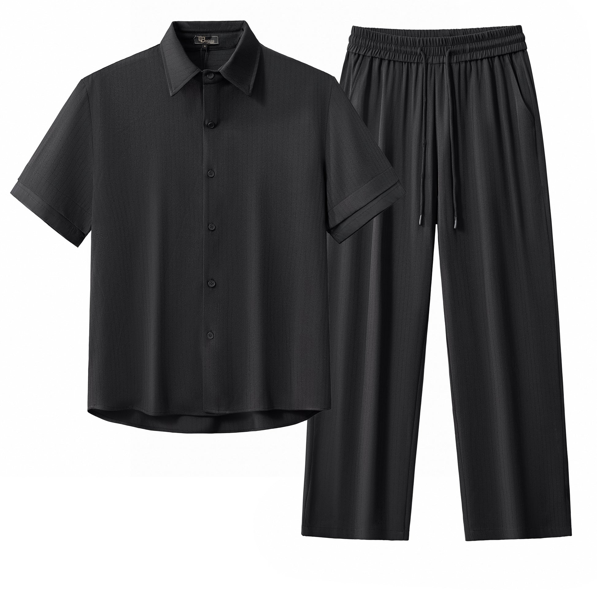 Flow Set – Textured Short Sleeve Shirt & Pant BLACK