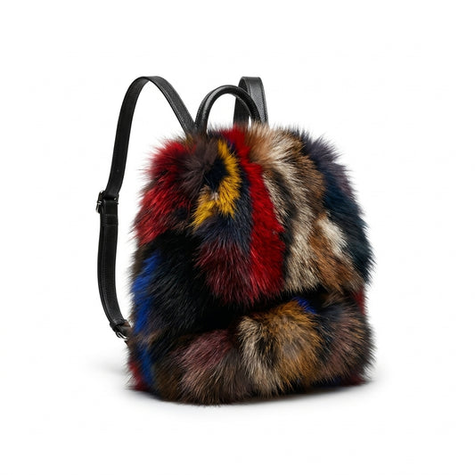 Volare Women's Multi Color Fox Fur Backpack