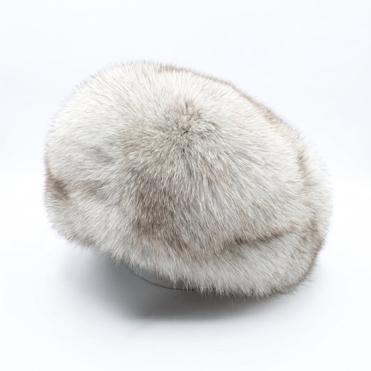Kashani Natural Blue Oversized Fox Fur Herringbone Cap