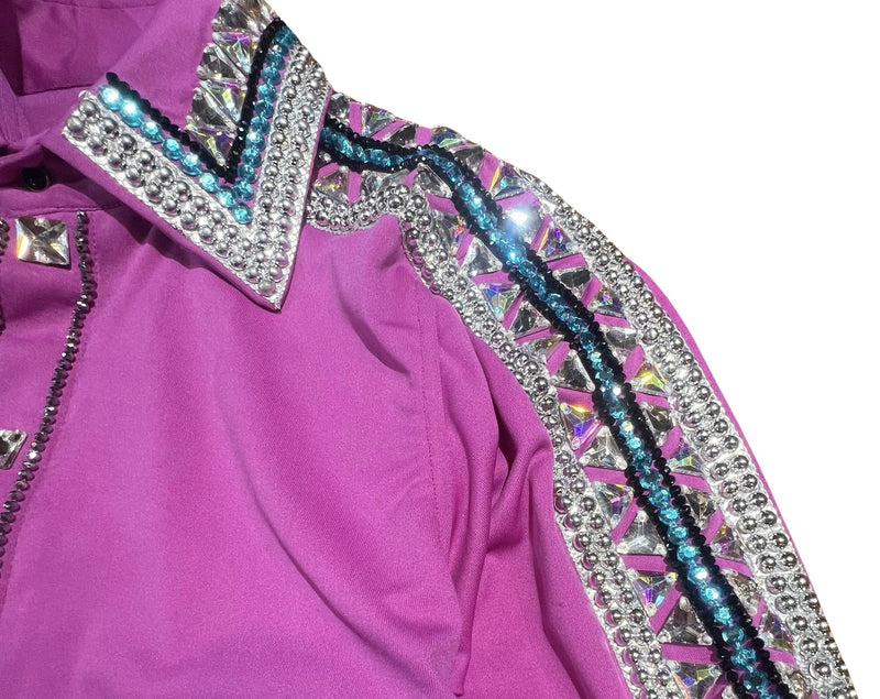 Kashani Fuchsia Pink Royal Hyper Crystal Button-Up Zip Shirt - Dudes Boutique