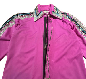 Kashani Fuchsia Pink Royal Hyper Crystal Button-Up Zip Shirt - Dudes Boutique