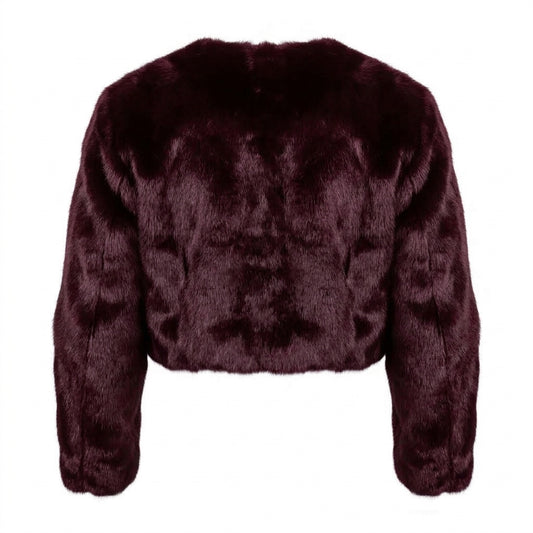 Kashani women's burgundy rabbit fur cropped jacket