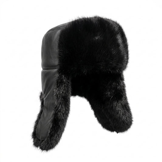 Kashani Black Mink Ushanka Trapper Hat