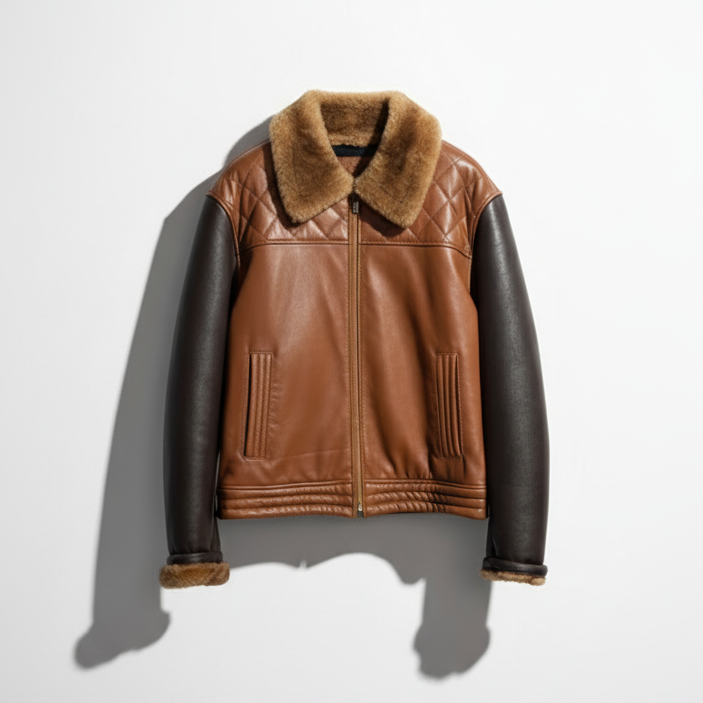Kashani Cognac & Chocolate Lambskin Quilt Jacket