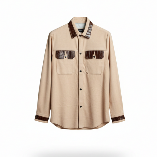 Kashani Pink Suede Brown Alligator Trim Shirt