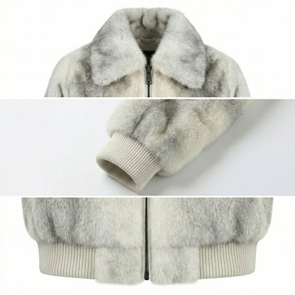 Luca Della Natural Sapphire Cross Mink Fur Bomber Jacket