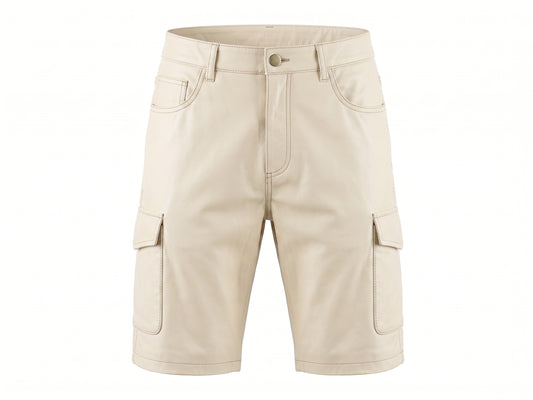 Kashani Cream Lambskin Leather Cargo Shorts