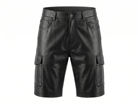 Kashani Black Lambskin Leather Cargo Shorts