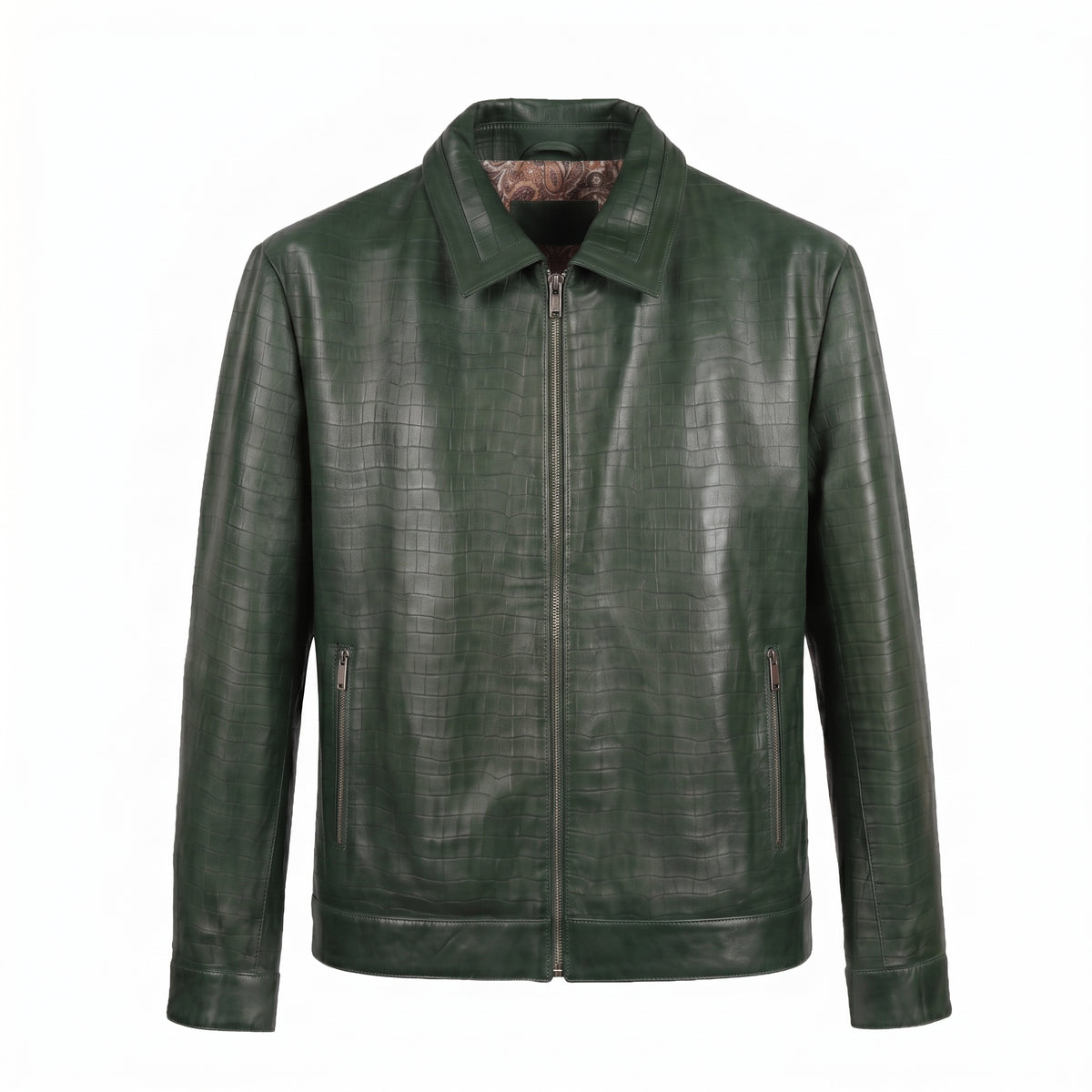 Kashani ID Men's Bottle Green Embossed Alligator Leather Jacket