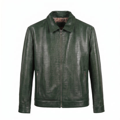 Kashani ID Men's Bottle Green Embossed Alligator Leather Jacket