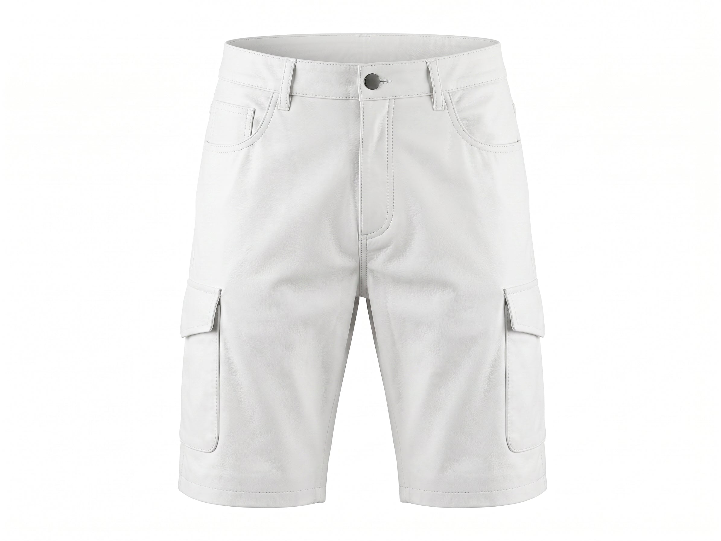 Kashani White Lambskin Leather Cargo Shorts