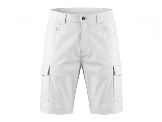 Kashani White Lambskin Leather Cargo Shorts