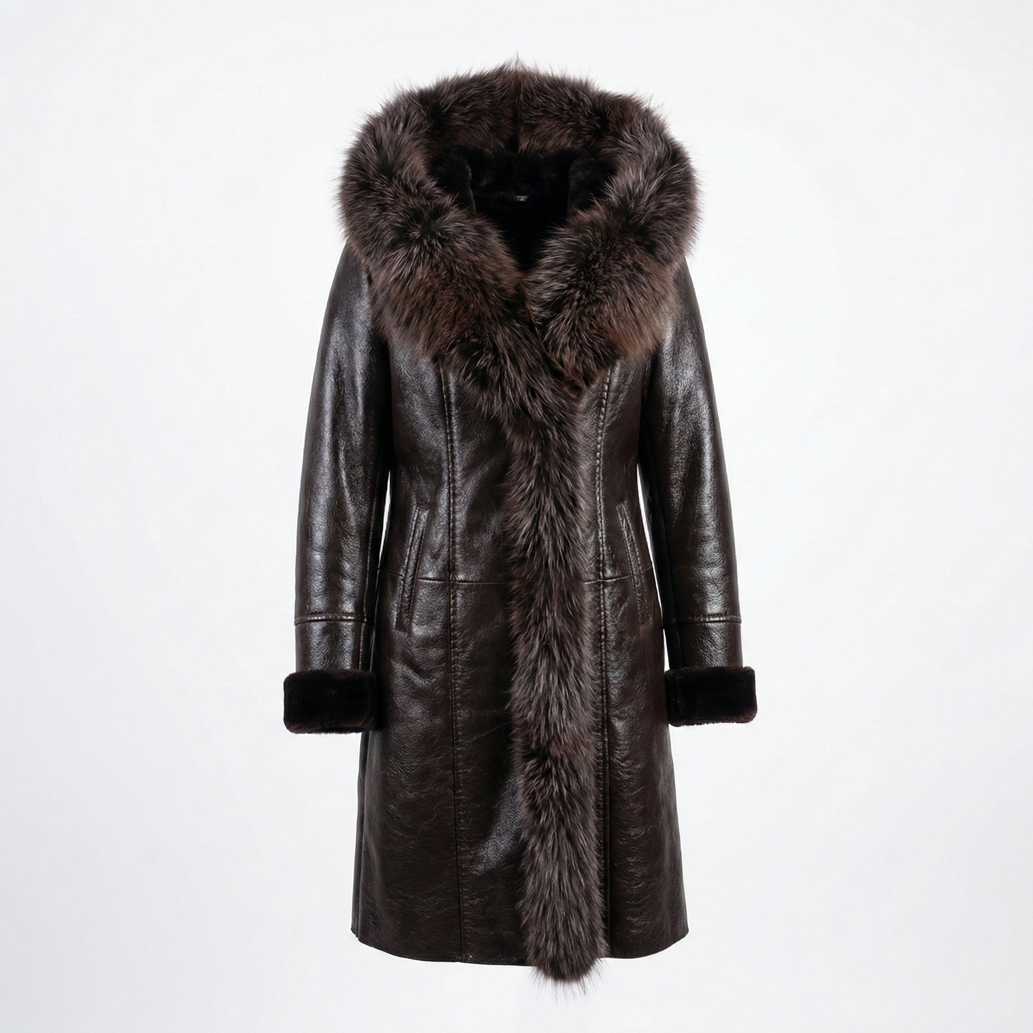 Barya Women's Brown Lambskin / Crystal Fox Hooded Shearling